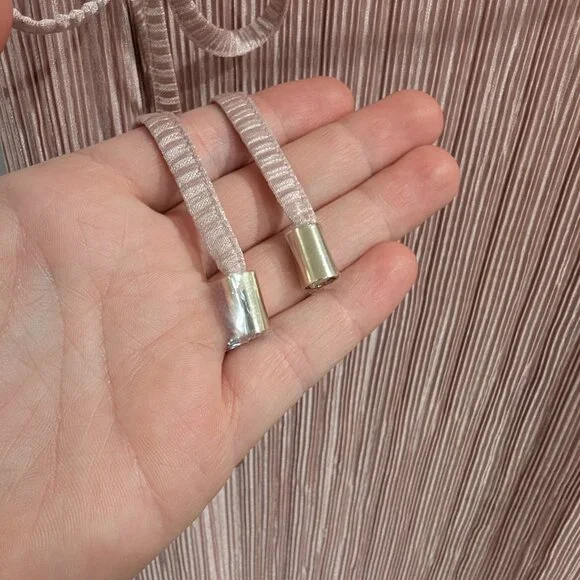 ANNE KLEIN Nwt Crinkled Satin Blush Dress 16 Sleeveless Waist Tie Midi Length - Picture 4 of 12